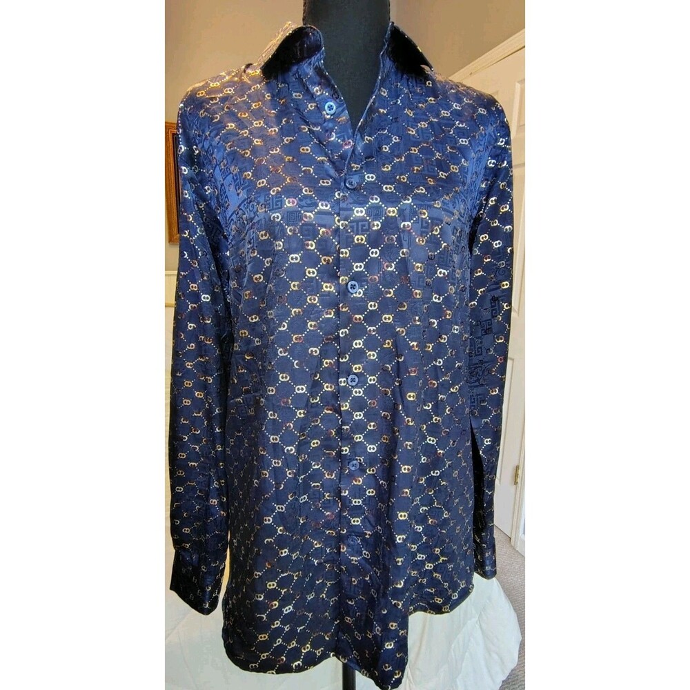 El General Valor 1901 Metallic Monogram Jacquard Button Front Shirt Size S